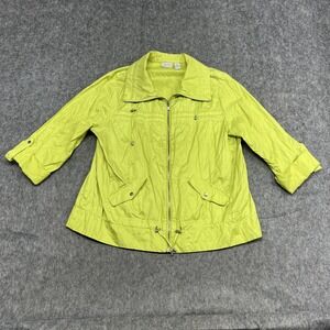Chicos Zenergy Jacket Womens 2 Lime Green Lightweight Zip Front Roll Tab 3/4